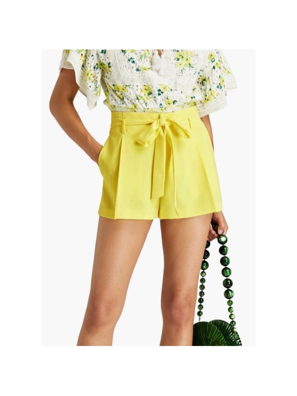NWT Alice + Olivia Lemon Sorbet Tie Waist High Rise Shorts Size 6